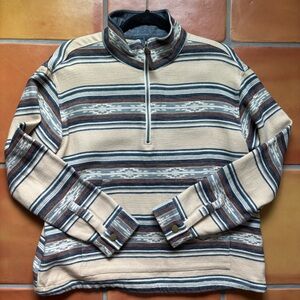 Pendleton Beige and Blue Striped Zip-Up Sweater Womens Size Small EUC